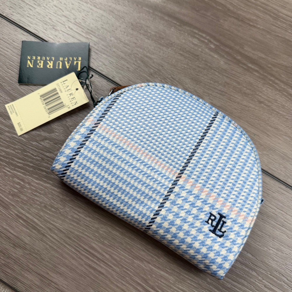 Lauren Ralph Lauren Womens Cosmetic Bag Houndstooth Plaid Blue OS